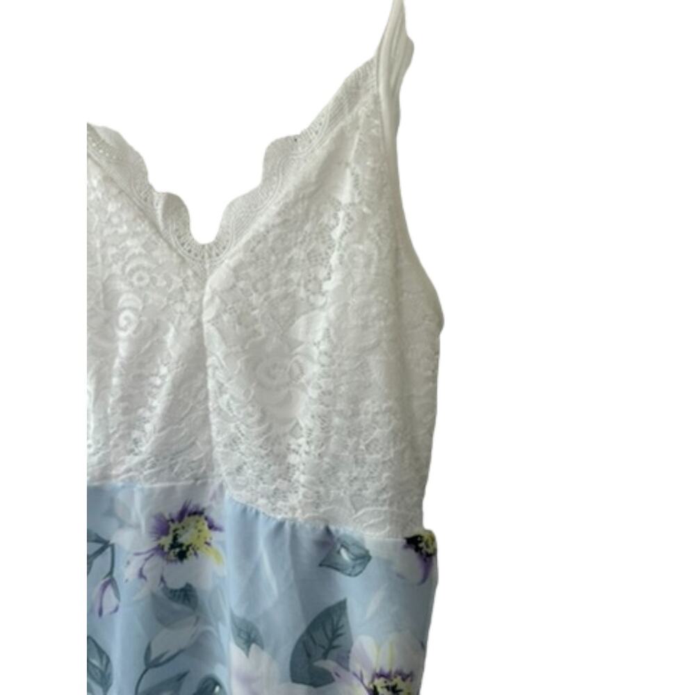 Shein Blue Floral Contrast Lace Floral Print Tulip Hem Cami Dress Sz Medium NEW - Picture 5 of 12